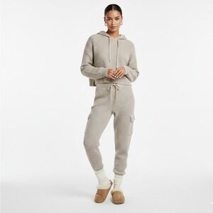 Sage + Stone Waffle Knit Cropped Hoodie Lounge Set Cream Size S